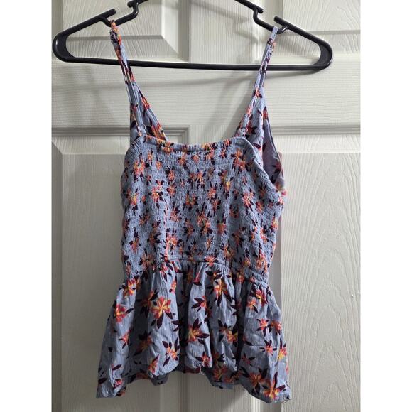 Angie Women's Blue Floral Twist Front Peekaboo Cutout Tank Top Smock Back Small - Picture 7 of 8